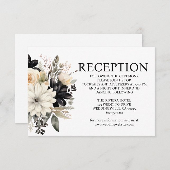 Schwarz-Weiß-Hochzeitsempfangskarte Begleitkarte (Vorne/Hinten)