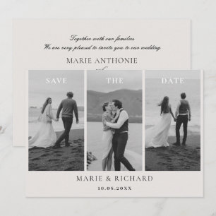 Schwarz-weiß Hochzeitsfoto Collage Minimalist Save The Date