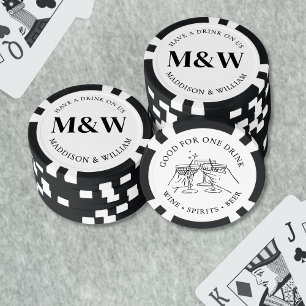 Schwarz-Weiß-Hochzeitsgetränk Pokerchips