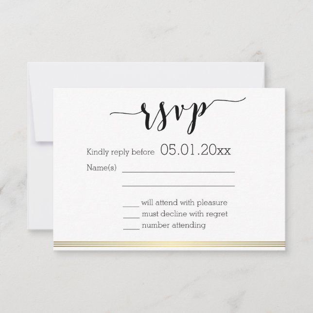 Schwarz-Weiß-Hochzeitskarten RSVP-Karten Gold Line RSVP Karte (Vorderseite)