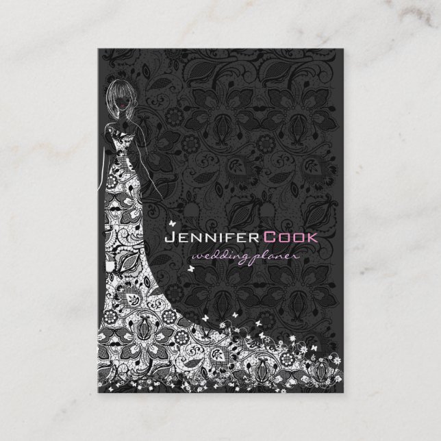 Schwarz-Weiß-Hochzeitskleid & Vintage Spitzen Visitenkarte (Vorderseite)