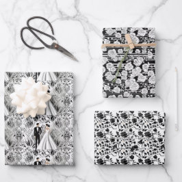 Schwarz-Weiß-Hochzeitspapier Geschenkpapier Set