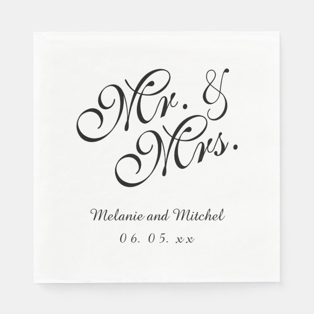 Schwarz-weiß | Hochzeitspapier Napkins Serviette (Vorderseite)