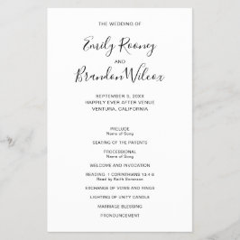 Schwarz-Weiß-Hochzeitsprogramm für das moderne Bud Flyer