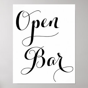 Schwarz-Weiß-Hochzeitssymbol für offene Bar Poster