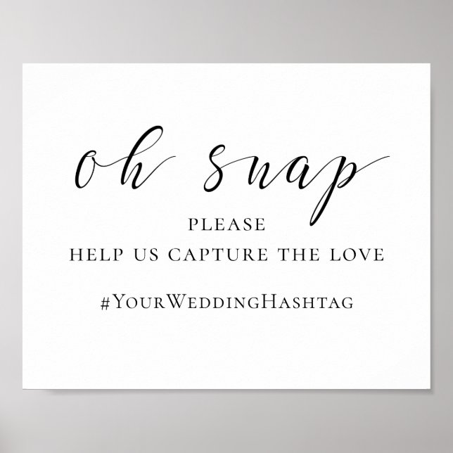 Schwarz-Weiß-Hochzeitszeichen. Instagram Hashtag Poster (Vorne)