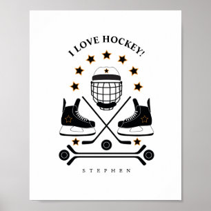 Schwarz-Weiß-Hockey-Sportgeräte-Muster Post Poster