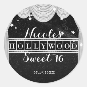 Schwarz-Weiß-HOLLYWOOD-Vorhänge-Partygeschenk Runder Aufkleber