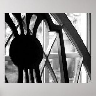 Schwarz-Weiß-Holzstuhl im Kabinenfenster 16x20 Poster