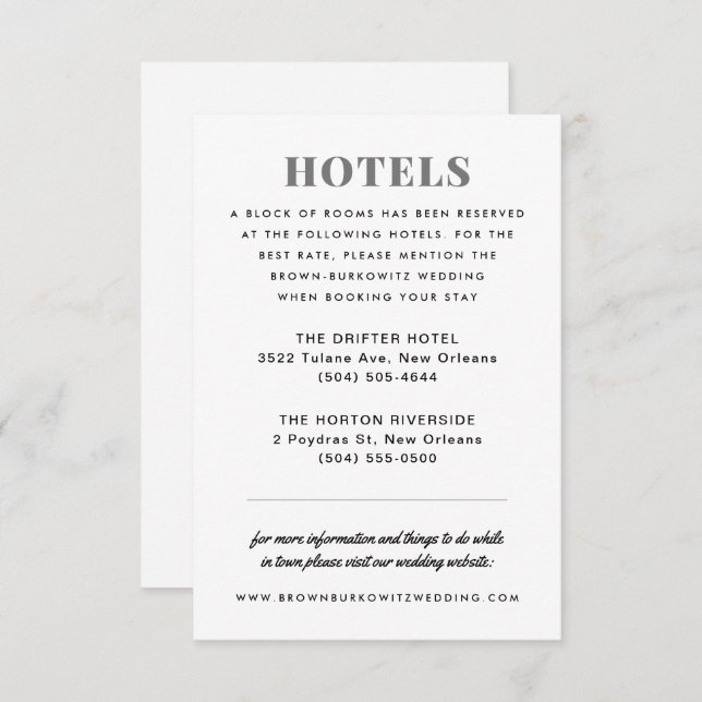Schwarz-Weiß-Hotel-Unterkunftskarte RSVP Karte (Vorne/Hinten)