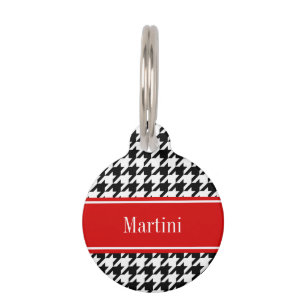 Schwarz Weiß Houndstooth Rot Name Monogramm Tiermarke