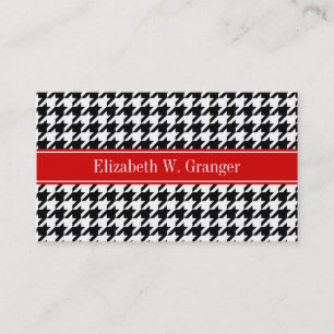 Schwarz Weiß Houndstooth Rot Name Monogramm Visitenkarte