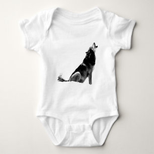 Schwarz-weiß Howling Wolf Baby Strampler
