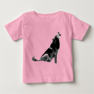 Schwarz-weiß Howling Wolf Baby T-shirt