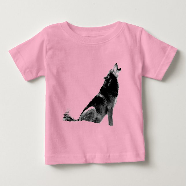 Schwarz-weiß Howling Wolf Baby T-shirt (Vorderseite)