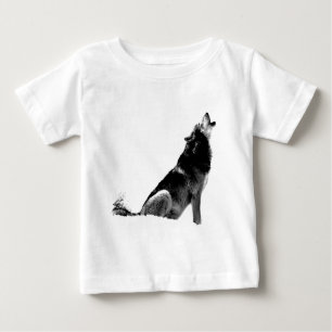 Schwarz-weiß Howling Wolf Baby T-shirt
