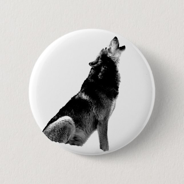 Schwarz-weiß Howling Wolf Button (Vorderseite)