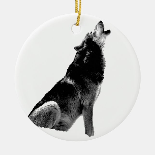 Schwarz-weiß Howling Wolf Keramik Ornament (Vorne)