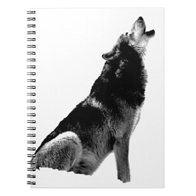 Schwarz-weiß Howling Wolf Notizblock (Vorderseite)