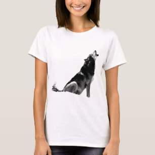 Schwarz-weiß Howling Wolf T-Shirt