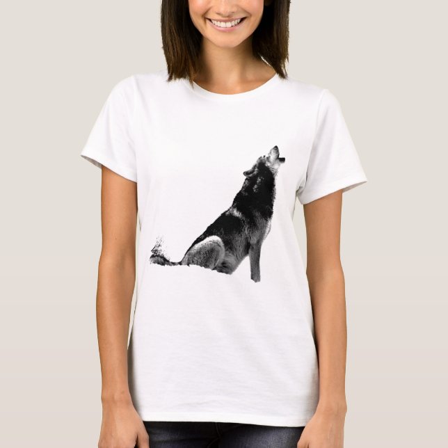 Schwarz-weiß Howling Wolf T-Shirt (Vorderseite)