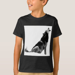 Schwarz-weiß Howling Wolf T-Shirt