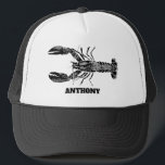 Schwarz-Weiß-Hummer-Grafik Personalisiert Truckerkappe<br><div class="desc">Fügen Sie Ihren eigenen Text zu dieser Baseballkappe,  um ein individuelles Souvenir oder ein personalisiertes Geschenk zu erstellen. Dieser Hut zeigt eine realistische Style-Abbildung eines Hummers in schwarz und ist bereit,  mit Ihrem eigenen Text in fett schwarz Buchstaben unter der Grafik angepasst zu werden.</div>