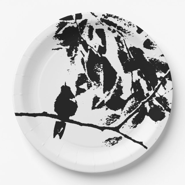 Schwarz-Weiß-Hummingbird-Silhouette Pappteller (Vorderseite)