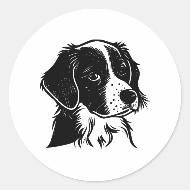 Schwarz-Weiß-Hund-Clipart-Artwork Runder Aufkleber (Vorderseite)