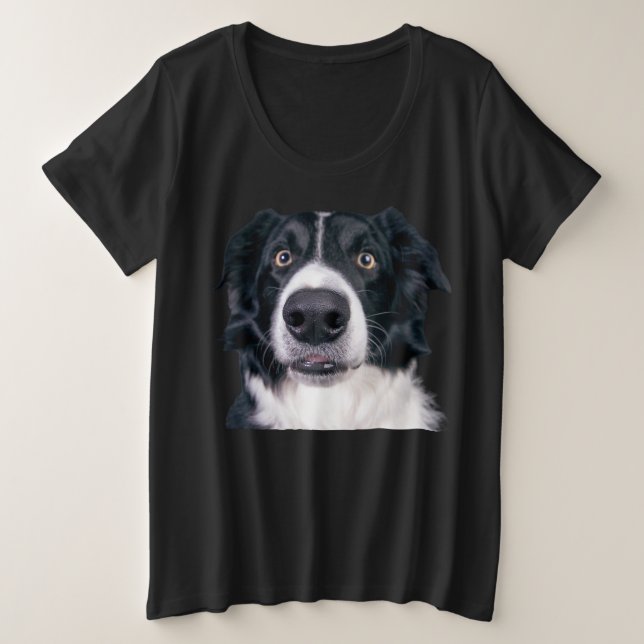 Schwarz-Weiß-Hundegesicht Große Größe T-Shirt (Design vorne)