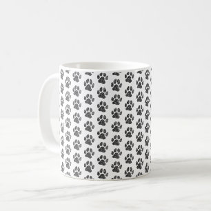 Schwarz-weiß-Hundepfotenabdruck Linolschnitt Kaffeetasse