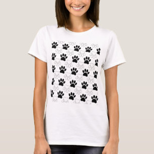 Schwarz-Weiß-Hundepfotenabdruckmuster T-Shirt