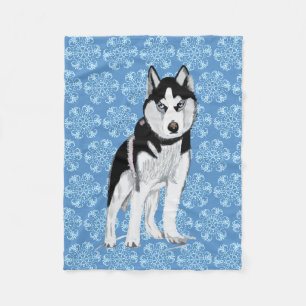 Schwarz-Weiß-Husky Fleecedecke