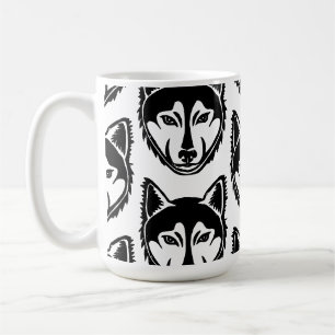 Schwarz-Weiß-Husky-Portrait Lino Cut Print Kaffeetasse