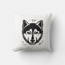 Schwarz-Weiß-Husky-Portrait Lino Cut Print