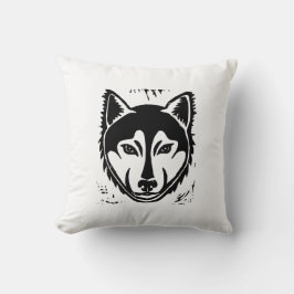 Schwarz-Weiß-Husky-Portrait Lino Cut Print Kissen
