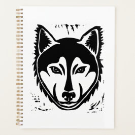 Schwarz-Weiß-Husky-Portrait Lino Cut Print Planer