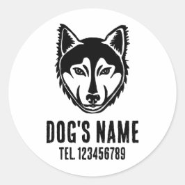 Schwarz-Weiß-Husky-Portrait Lino Cut Print Runder Aufkleber
