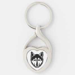 Schwarz-Weiß-Husky-Portrait Lino Cut Print Schlüsselanhänger
