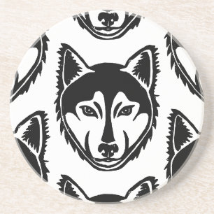 Schwarz-Weiß-Husky-Portrait Lino-Schnittmuster Getränkeuntersetzer
