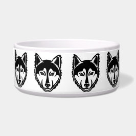 Schwarz-Weiß-Husky-Portrait Lino-Schnittmuster Napf