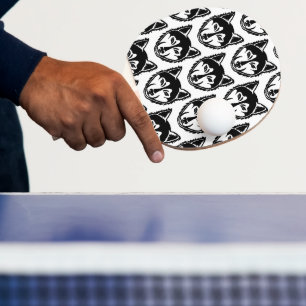 Schwarz-Weiß-Husky-Portrait Lino-Schnittmuster Tischtennis Schläger