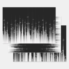 Schwarz-Weiß-Hypnotic-Line-Streaks Art Geschenkpapier Set