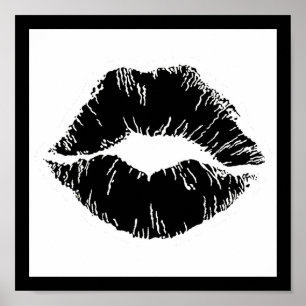 SCHWARZ-WEISS ICON KISS LIPS SMILE FRAUEN MAKEUP POSTER