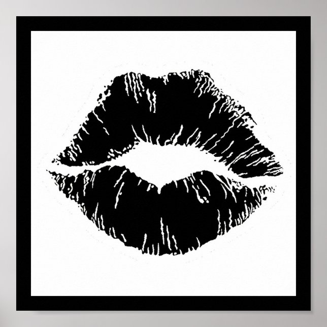 SCHWARZ-WEISS ICON KISS LIPS SMILE FRAUEN MAKEUP POSTER (Vorne)
