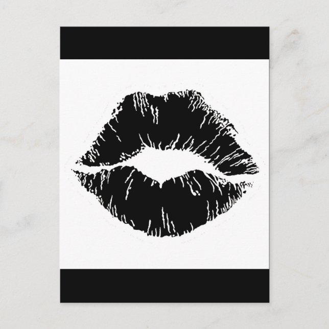 SCHWARZ-WEISS ICON KISS LIPS SMILE FRAUEN MAKEUP POSTKARTE (Vorderseite)