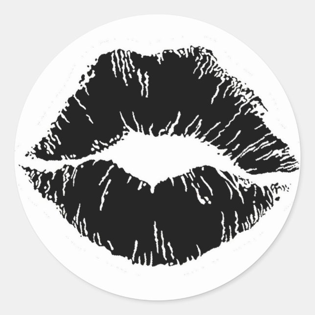SCHWARZ-WEISS ICON KISS LIPS SMILE FRAUEN MAKEUP RUNDER AUFKLEBER (Vorderseite)