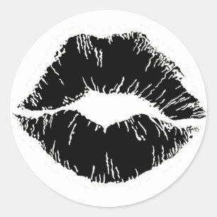 SCHWARZ-WEISS ICON KISS LIPS SMILE FRAUEN MAKEUP RUNDER AUFKLEBER