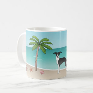 Schwarz-Weiß-Iggy-Hund im tropischen Sommer Beach Kaffeetasse