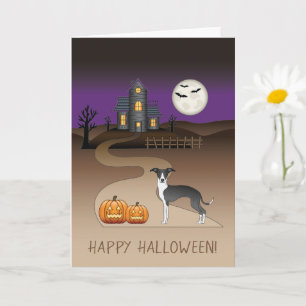 Schwarz-Weiß-Iggy und Halloween-Spukhaus Karte